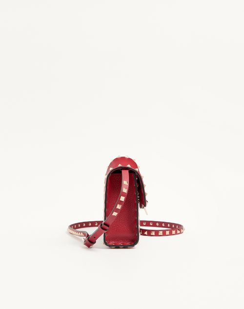 Valentino Garavani - Small Rockstud Grainy Calfskin Crossbody Bag - Rosso Valentino - Woman - Shoulder Bags